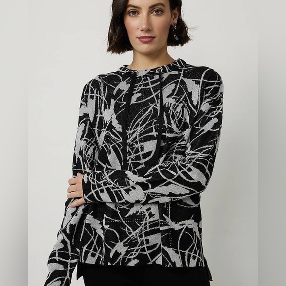 Joseph Ribkoff Metallic Jacquard Pullover Sweater Small Black - Picture 1 of 9